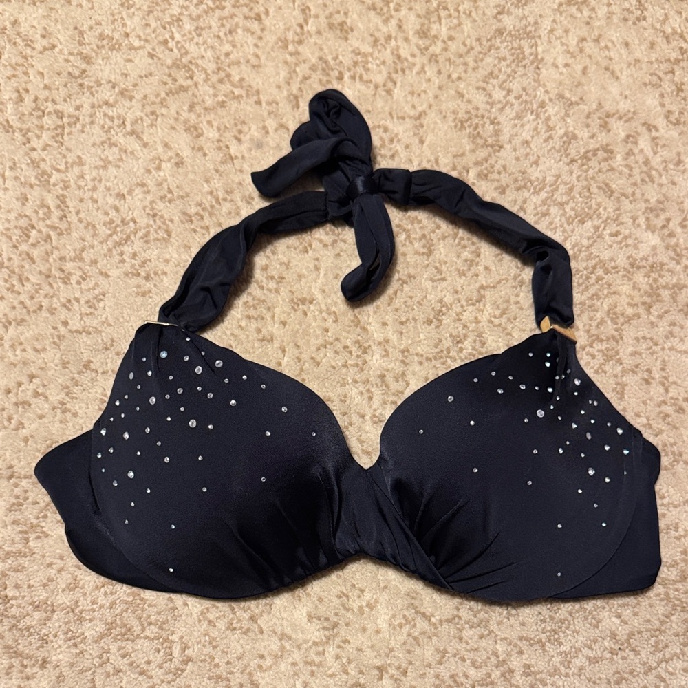 Victoria's Secret Black Halter Swim Bra with Silver Accents